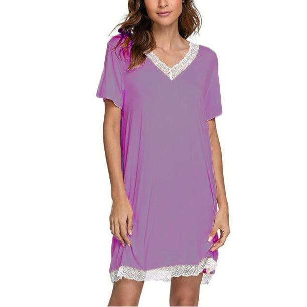 S-XL Ladies 100% Cotton Check Short Nightshirt with Button Front Raspberry